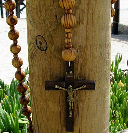 Super Jumbo Holy Mix Beads sanctified Rosary Natural Wood Chain Jesus Cross XL Large 42" Inches Wall Rosario