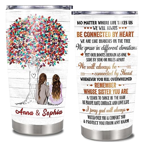 Dorris Personalized Sister Tumbler Custom Name Friend Tree Travel Coffee Insulated Cups with Lid 20oz 30oz Stainless Steel Double Wall Vacuum Meaningful Gift For Bestie Coworke - color: Sister