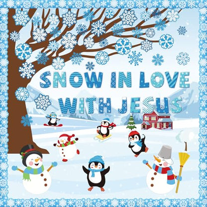 Winter Bulletin Board Decoration Set with Background Paper & Borders Cutouts for Christian Sunday School Classroom Church Decor Christmas Snow in Love with Jesus Bulletin Board Craft Home Wall(Winter) - style: Snow in Love with Jesus