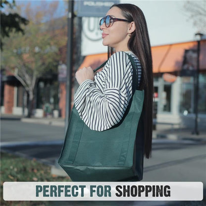 Novel Box 5Pack Non-Woven Reusable Reinforced Tote Bags 13x15x10in with Handle-Heavy Duty Foldable Bag for Groceries & Picnic - color: Green