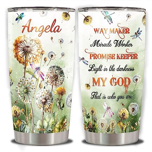 WAZONE Personalized Dandelion Tumbler Taraxacum Flower Floral Insulated Cup Stainless Steel Travel Mug 20oz 30oz Vintage Style Dragonfly Jesus God Christian Based Custom Name Gifts For Women - color: Dad Lion