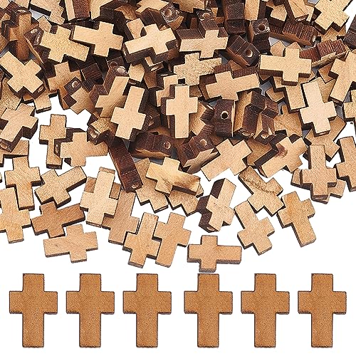 SUNNYCLUE 200Pcs Cross Beads Bulk Easter Wooden Cross Beads Wood Charm Natural Mini Tiny Crucifix Pendants Small Loose Spacers for Jewelry Making Rosary Bracelets DIY Supplies