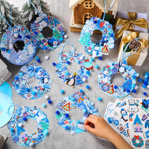 Hollowfly 48 Sets Winter Wreath Craft Kits, DIY Snowflake Snowman Decor - style: Winter Holiday