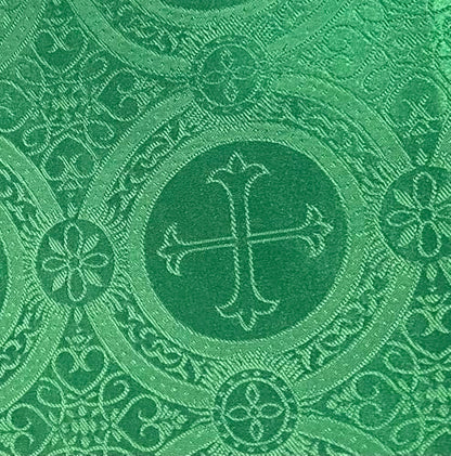 Green Religious Cross Jacquard Brocade Church Fabric, 58 Inches Wide, Sold by Yard