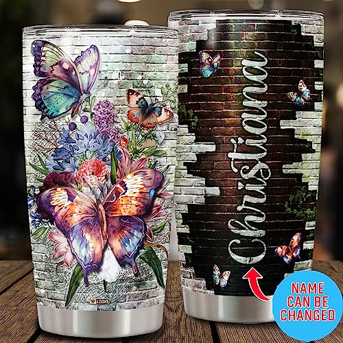 WAZONE Personalized Butterfly Tumbler Customized Name Vintage Butterflies 20oz 30oz Insulated Stainless Steel Thermal Cup Vacuum Travel Mug Gift for Woman Mother Girls Friends - color: Butterfly