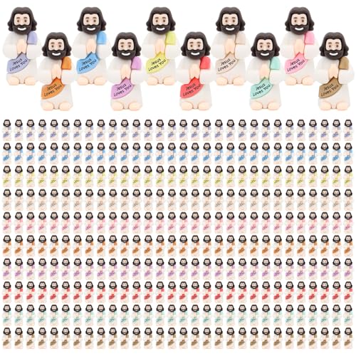 Yelakey 300pcs Jesus Loves You Figures, Praying Jesus Figures for Easter - size: 300pcs Macaron Little Jesus