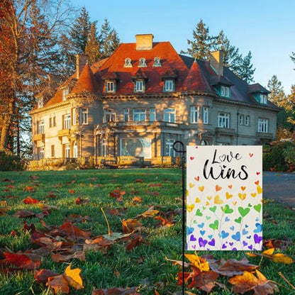 Love Wins Pride Garden Flag 12x18 Double-Sided Rainbow LGBTQ Outdoor Banner - color: love 12x18