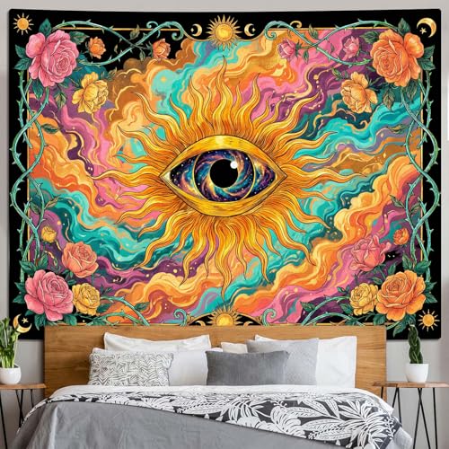 Lifeel Boho Eye Tapestry, Hippie Mystical Colorful Celestial Vine Flower Art for Living Room Bedroom Dorm Decor, 36x48 inches - color: Colorful, size: 48"L x 36"W