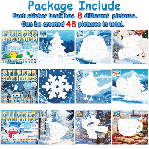 6Pcs Hello Winter Paint by Sticker Books for Kids Ages 4-8 Sticker by Number Books Activity Book for Kids Ages 3-5 Sticker Puzzle Book Xmas Craft Art Toddler Girl Gift with Snowman Penguin 48 Pictures - style: Hello Winter