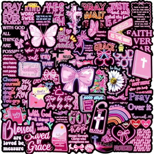 50 PCS Bible Verse Stickers Inspirational Pink Christian Stickers Faith Stickers Bible Scripture Stickers Religious Stickers for Adults Jesus Stickers Faith Based Gifts (Colours-B8) - color: Colours-b8