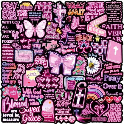 50 PCS Bible Verse Stickers Inspirational Pink Christian Stickers Faith Stickers Bible Scripture Stickers Religious Stickers for Adults Jesus Stickers Faith Based Gifts (Colours-B8) - color: Colours-b8