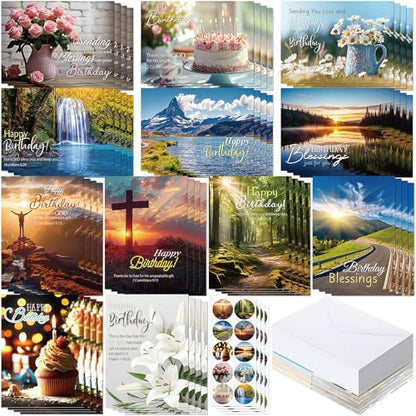 Motiskyy 120 Pcs Religious Christian Birthday Card Bulk, Scenic Style - style: Scenic Style