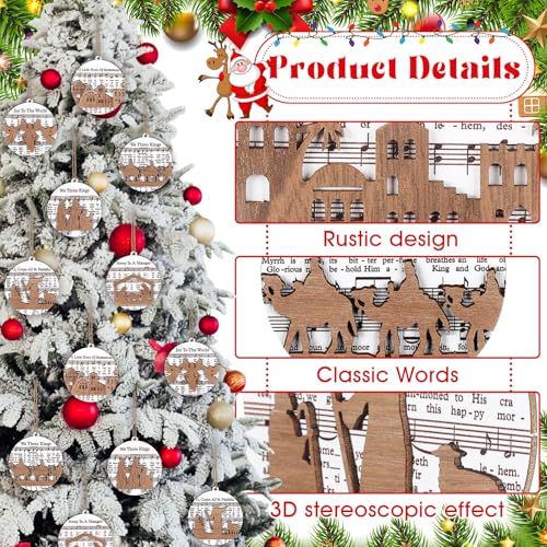 Shellwei 24 Pcs Christmas Ornament Bulk Wooden Nativity Scene Music Sheet - style: Delicate
