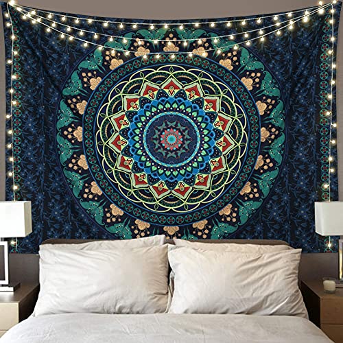 Edeesky Boho Mandala Tapestry Aesthetic Wall Hanging Psychedelic Hippie Butterfly Tapestries Vintage Wall Art Home Decor for Bedroom,Living Room,Dorm(Green) - color: Mandala Tapestry -Green, size: 59"L x 51"W
