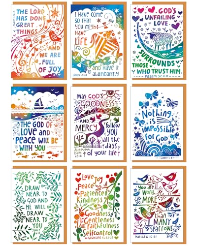 Christian Greeting Cards with Scripture, Pack of 9, Blank with Envelopes - color: Multicolored / CH4001