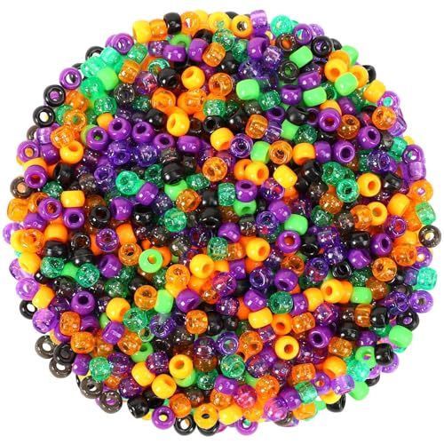 UPINS 1200Pcs Halloween Pony Beads Bulk for Jewelry Making Bracelets - color: Glitter Black Purple Orange Green
