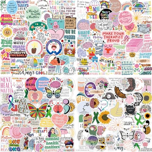 205Pcs Mental Health Stickers Pack for Journals,Water Bottles,Mental Health Matters Awareness Items Waterproof Vinyl Decals Therapist Gifts for Laptops Bumper Book Decorative Doctor Reward Stickers - style: 205 PCS Mental Health Stickers