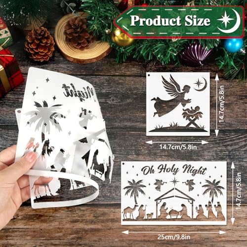 Konsait 10 PCS Christmas Nativity Stencils for Painting on Wood, Reusable Nativity Scene Templates Jesus Wise Men Christmas Stencil for Home Decor, Plastic Painting Stencils for Art Hand Crafts