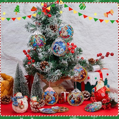 Thyle 12 Pack Nativity Ornaments for Christmas Tree Bulk Christian Nativity Scene Decorations 3" Religious Jesus Gifts for Women Men Window Tree Acrylic Hanging Decor (Retro Style) - style: Retro Style