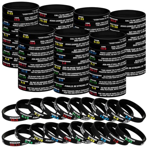 Sinmoe 100 Pcs Bible Verse Bracelets Bulk Religious Silicone Wristbands