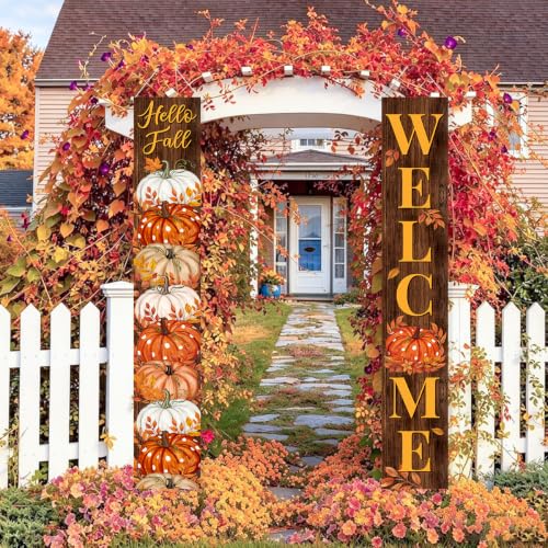 Fall Welcome Banner Porch Sign Hello Fall Banner Front Door Outdoor Decor - color: Welcome2