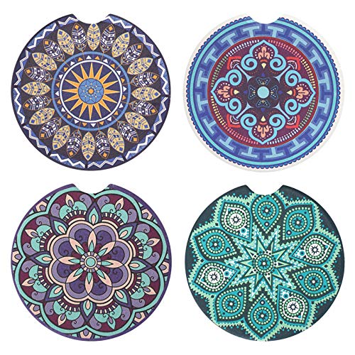 Vaincre 4 Pack Ceramic Mandala Car Coasters