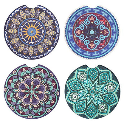 Vaincre 4 Pack Ceramic Mandala Car Coasters