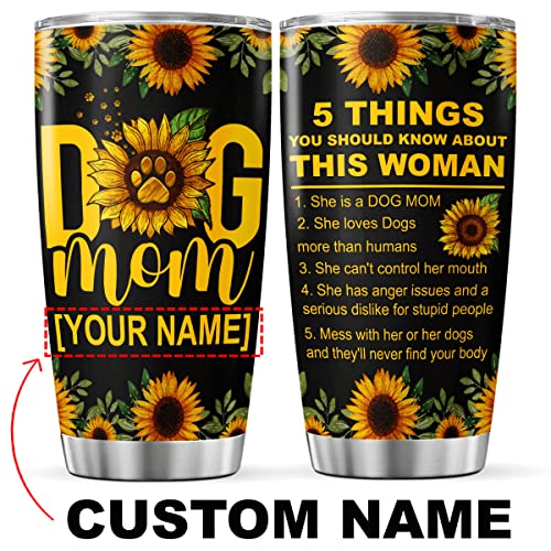 CUBICER Personalized Coffee Tumbler Sunflowers Customized Name Travel Mug Birthday Gifts For Mom Dog Lovers Stainless Steel Cup Insulated Tumblers Inspirational Quotes Mothers Day - color: Sunflowers And Dog Mom