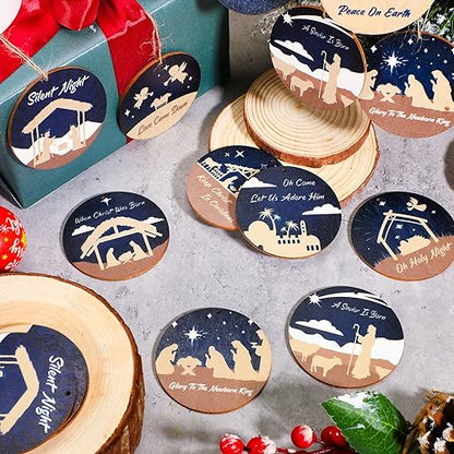 36 Pcs Nativity Ornaments Bulk for Christmas Tree Wooden Scene Ornaments - style: Classic