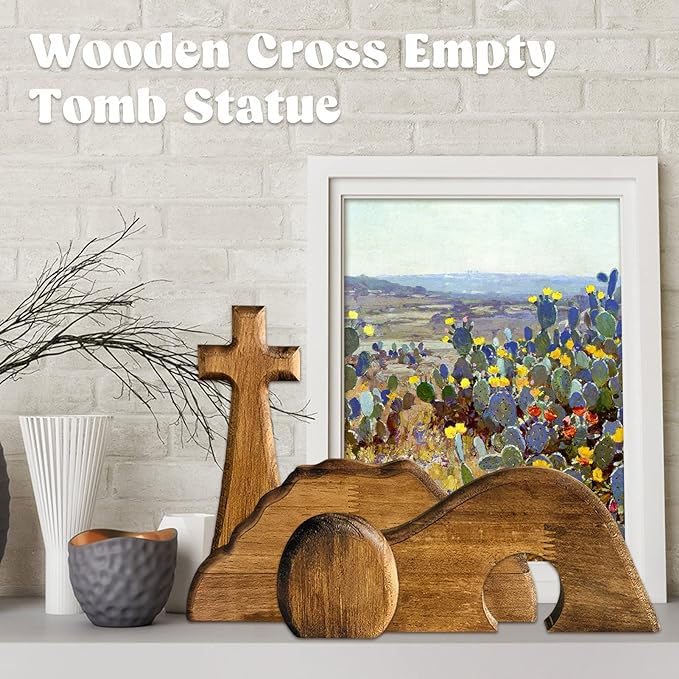 Easter Tiered Tray Decor Jesus Empty Tomb Kit Wooden Religious Signs - color: 4pcs
