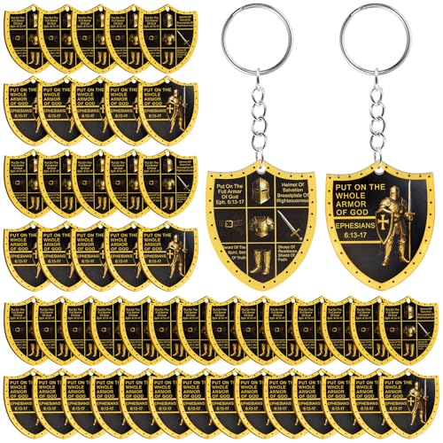 50 Pack Christian Put on the Whole Armor of God Keychains Church Gifts for Men, Military Knight Religious Key Ring