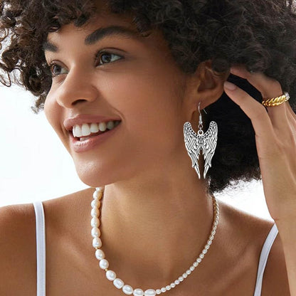 coadipress Angel Wing Earrings for Women Unique Silver Plated Fairy Feather Guardian Dangle Drop Hook Earrings Jewelry - color: Silver Double Wing