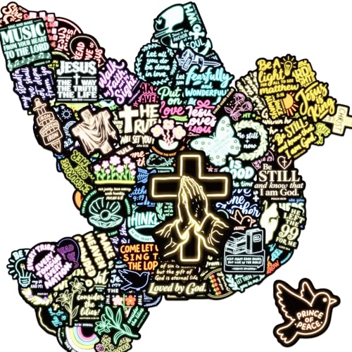 100 Pcs Christian Bible Stickers Neon Jesus Faith Sticker Bible Verse Stickers Scripture Vinyl Waterproof Water Bottle Laptop Decals
