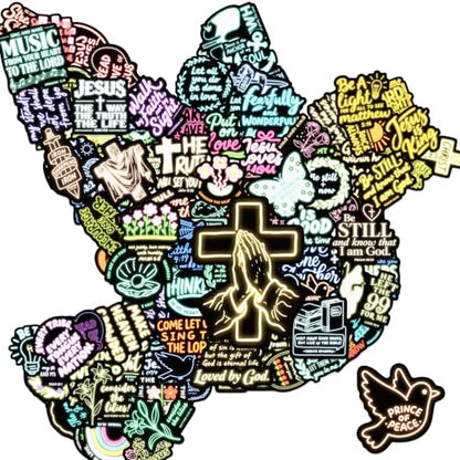 100 Pcs Christian Bible Stickers Neon Jesus Faith Sticker Bible Verse Stickers Scripture Vinyl Waterproof Water Bottle Laptop Decals