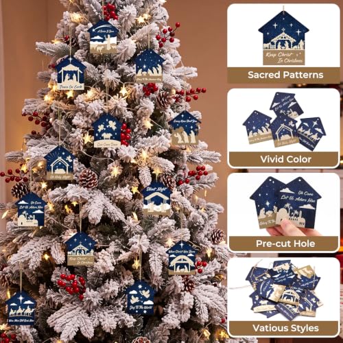 Soaoo 60 Pcs Christmas Nativity Scene Ornaments Bulk Wooden Decor, House - style: House