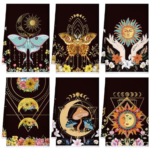 Boyiee 6Pcs Witchy Kitchen Towels for Boho Farmhouse Decor - color: Moon