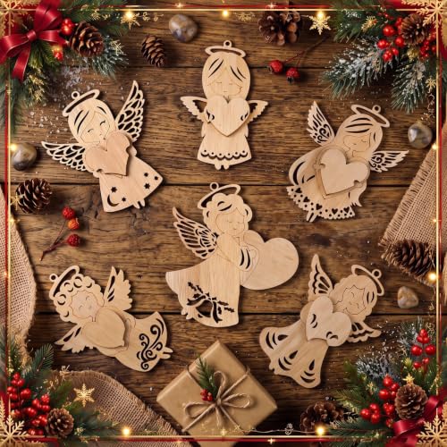 Halloscume 36 Pcs Christmas Wooden Angel Ornaments, Vintage, Elegant - style: Elegant