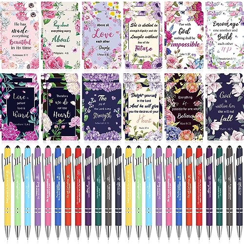 Faccito 48 Pcs Christian Bible Verse Notebooks with Pens Inspirational Notepads Scripture Ballpoint Pens Religious Easter Gifts Bulk for Women Church Gifts Basket Stuffers Supplies(Floral Style)