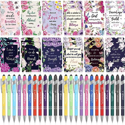 Faccito 48 Pcs Christian Bible Verse Notebooks with Pens Inspirational Notepads Scripture Ballpoint Pens Religious Easter Gifts Bulk for Women Church Gifts Basket Stuffers Supplies(Floral Style)