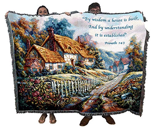 Pure Country Weavers Clospie Village Garden Blanket - Scriptures - Proverbs 24:3 - Religious Gift Tapestry Throw Woven from Cotton - Made in the USA (72x54) - color: Proverbs 24:3, size: 72" x 54"