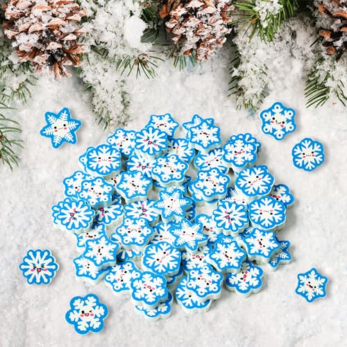 ANGOLIO 60 Pcs Winter Snowflake Mini Erasers for Kids Assortment Xmas Mini Pencil Erasers Christmas Snowflake Erasers for School Student Xmas Gift Party Favors Homework Reward Classroom Prizes Gift - style: Snowflake