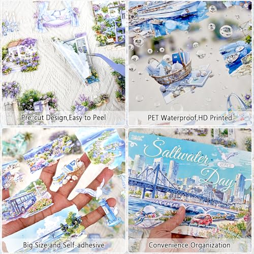 Summer Landscape PET Sticker Book, Diecut Stickers for Journaling - color: Sea Salt Daytime
