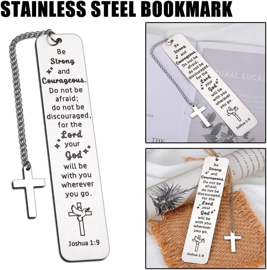 Bible Bookmark Christian Gifts for Women Men - Joshua 1:9 "Be Strong and Courageous Bible Verse | Inspirational Religious Gift with Cross Charm & Box for Graduation, Baptism, Son, Daughter - style: BM028 Joshua 1:9 Be Strong and Courageous