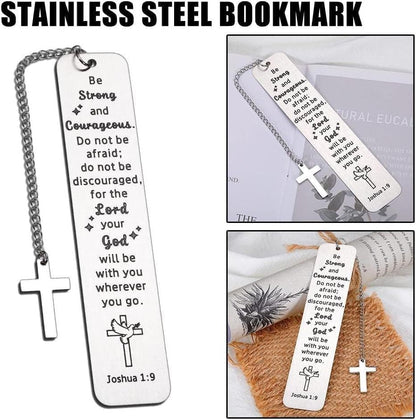 Bible Bookmark Christian Gifts for Women Men - Joshua 1:9 "Be Strong and Courageous Bible Verse | Inspirational Religious Gift with Cross Charm & Box for Graduation, Baptism, Son, Daughter - style: BM028 Joshua 1:9 Be Strong and Courageous