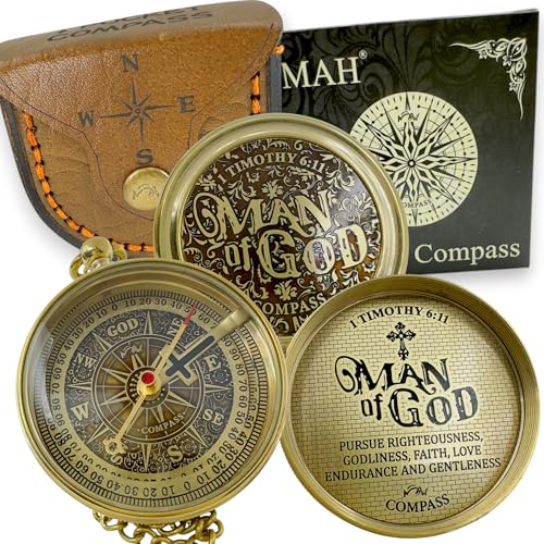 Handmade Religious Brass Compass Gift with Engraved & Embossed Faith Messages – Inspirational Christian Religious Gift Keepsake for Baptism, Confirmation, Christening, First Communion or Christmas - style: Man of God – Edition 2