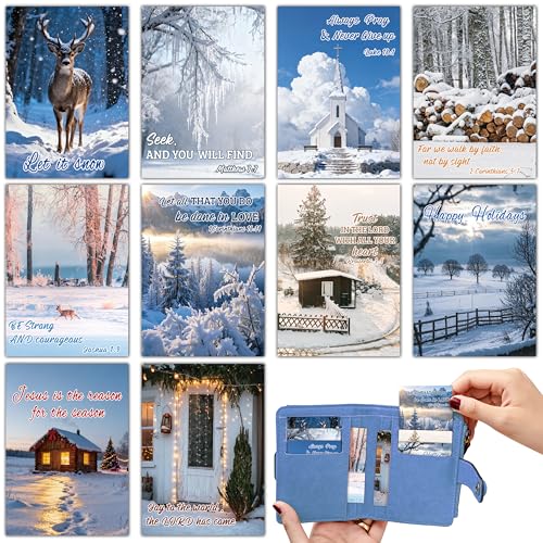 BeYumi Winter Religious Prayer Cards - 200Pcs Winter Christmas Pocket Wallet Cards Bulk with Bible Verses Inspirational Words Faith Greeting Cards for Gifts Party Sunday School Church Holiday Decor - style: Winter