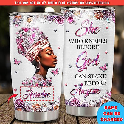 WAZONE Personalized Black Queen Tumbler Cup With Lid Custom Name Faith Bible Thermos 20oz 30oz Stainless Steel Gift Travel Mug for African American Afro Girl Encouragement Birthday Women Day - color: Black Queen