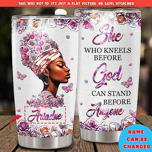 WAZONE Personalized Black Queen Tumbler Cup With Lid Custom Name Faith Bible Thermos 20oz 30oz Stainless Steel Gift Travel Mug for African American Afro Girl Encouragement Birthday Women Day - color: Black Queen