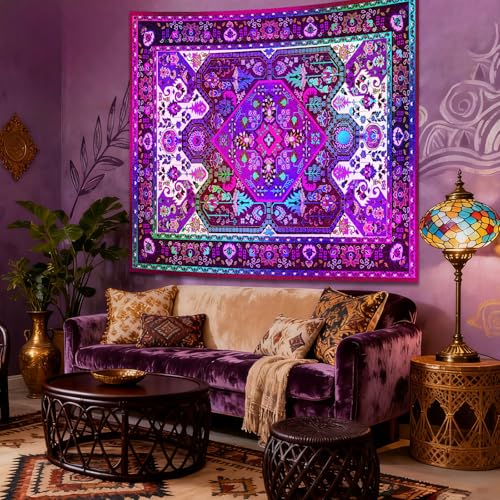 Apdidl Blackligt Boho Tapestry for Bedroom, Mandala Hippie Wall Tapestries - color: Blacklight Boho tapestry, size: 60"L x 51"W