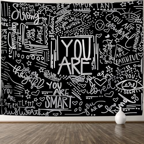 KJHL Black and White Quotes Motivational Tapestry Wall Hanging for Bedroom - color: Black, size: 48"L x 36"W